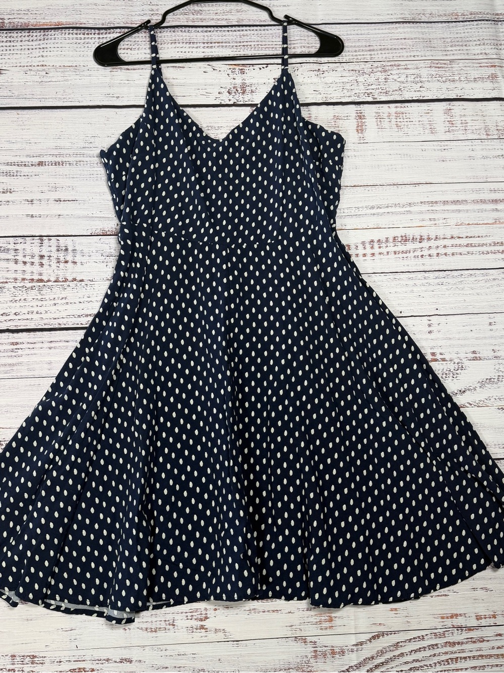 GAP Navy White Polka Dot Fit & Flare Cami Mini Dress XL Rayon - Picture 3 of 6